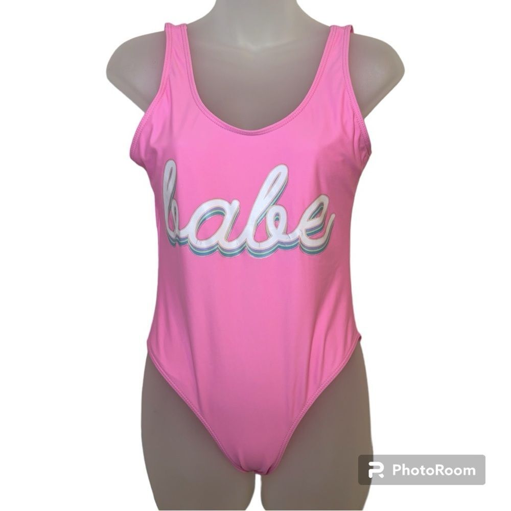Women’s Pink “Babe” One Piece Swimsuit Size Medium